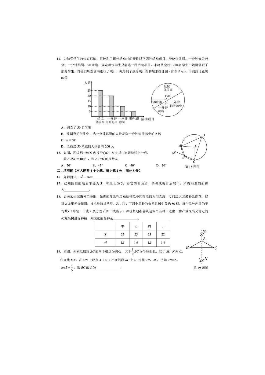 2025年云南省昆明市晋宁区中考模拟考试数学试题第3页