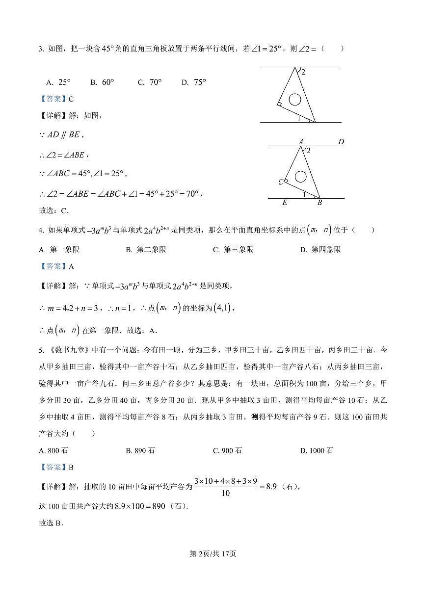 2025年湖南省常德市澧县中考二模数学试题（解析版）第2页