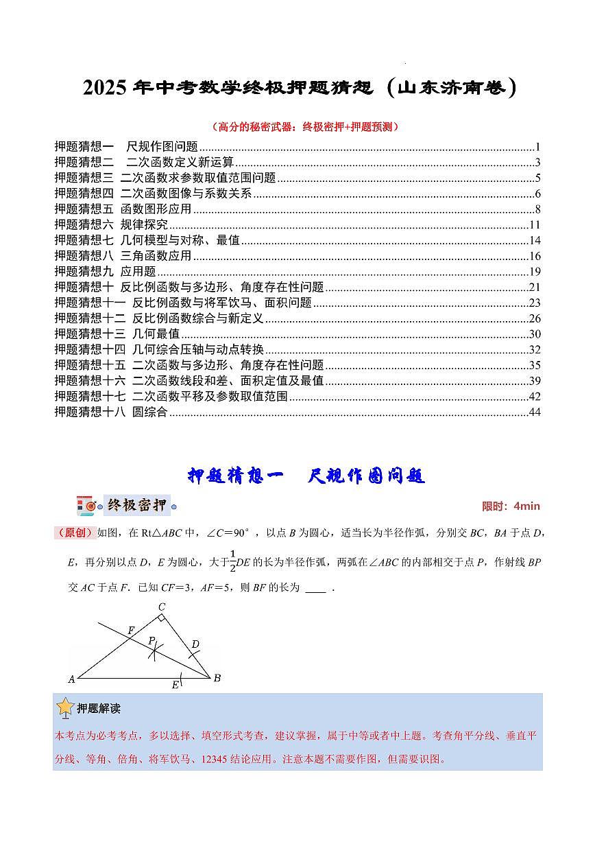 2025中考数学终极押题猜想济南(原卷版)第1页