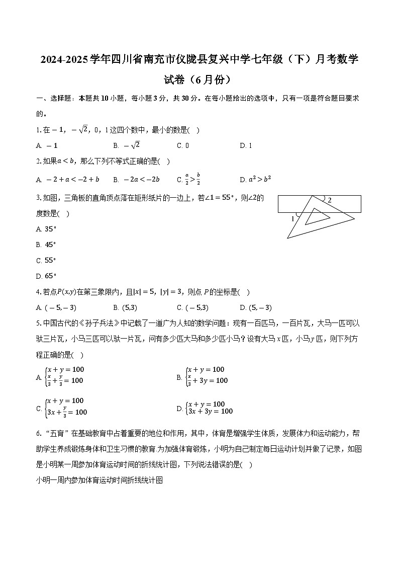 四川省南充市仪陇县复兴中学2024-2025学年下学期七年级6月月考数学试卷第1页
