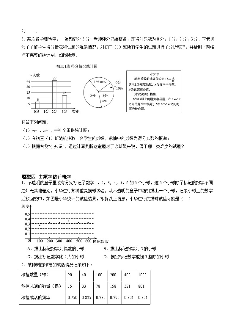 苏科版2025年新九年级数学暑假衔接讲义暑假作业02认识概率（知识梳理+5大题型+拓展突破）（原卷版）第3页