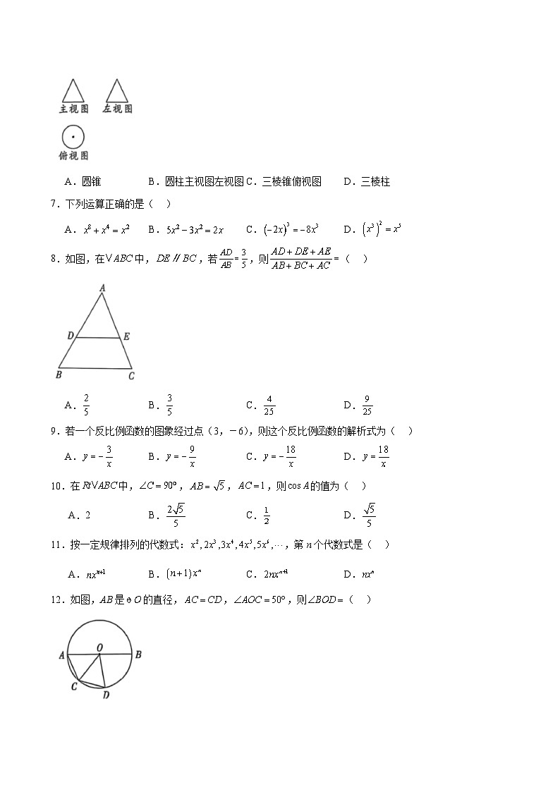 云南省西双版纳州2025届九年级下学期中考一模数学试卷(含解析)第2页