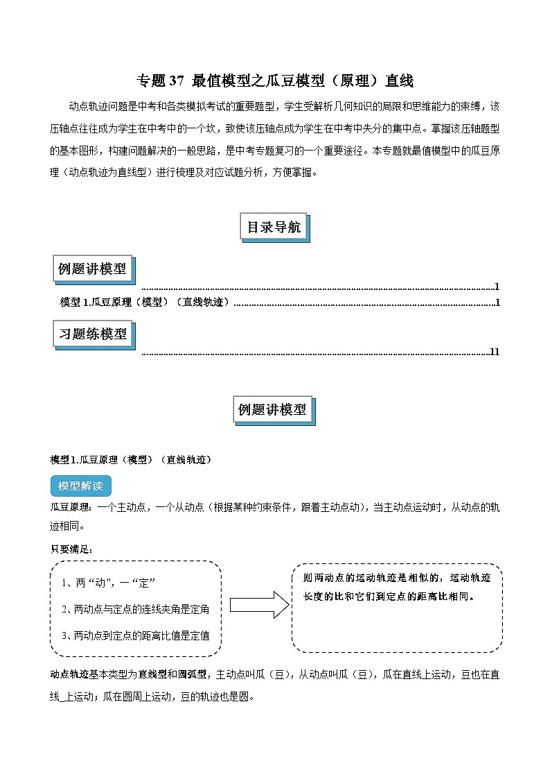 专题37 最值模型之瓜豆模型（原理）直线解读与提分精练（全国通用）（解析版）第1页