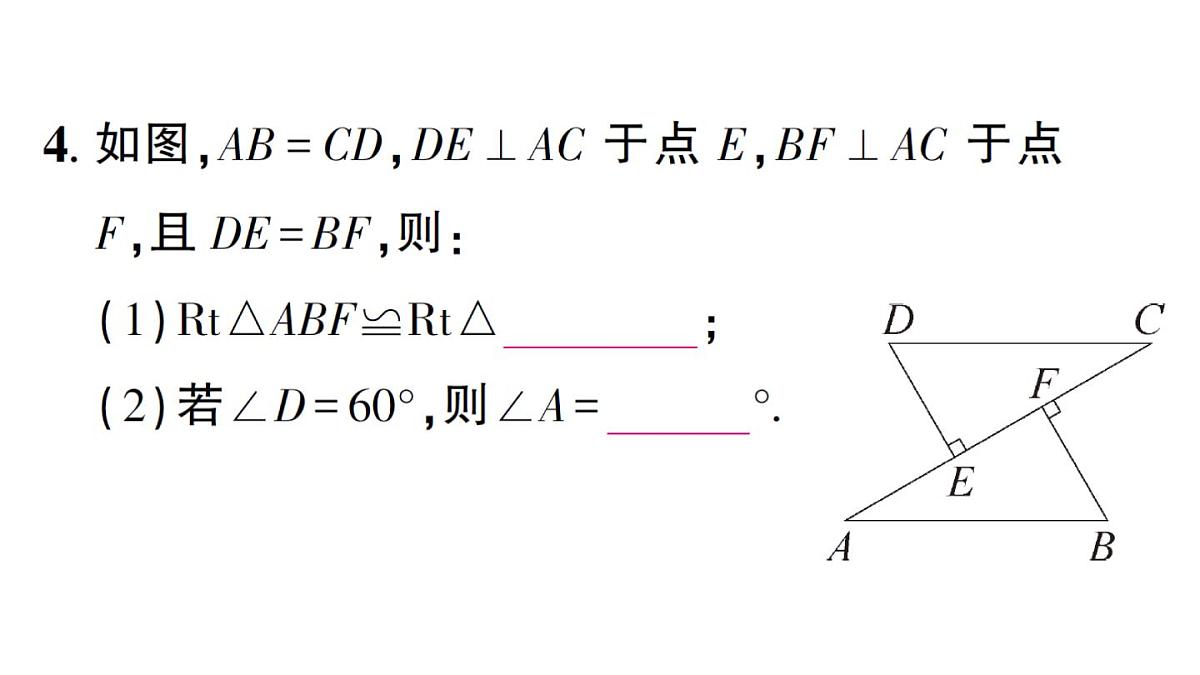 初中数学新湘教版八年级上册5.3 直角三角形全等的判定作业课件（2025秋）第5页