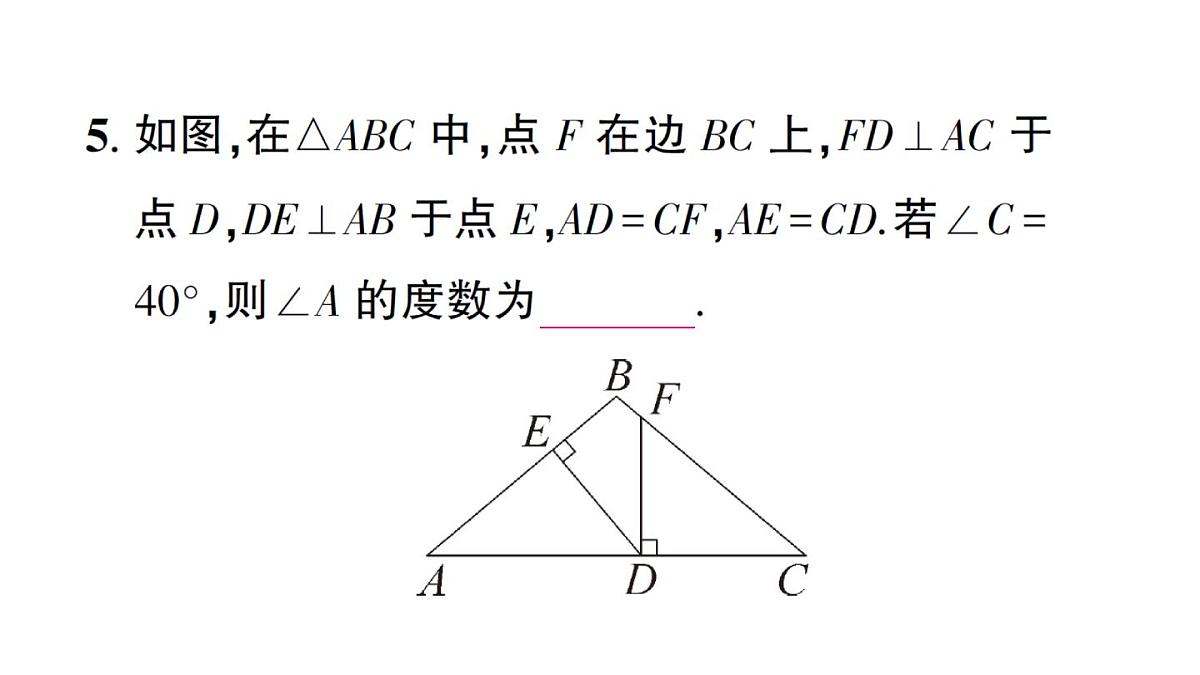初中数学新湘教版八年级上册5.3 直角三角形全等的判定作业课件（2025秋）第6页