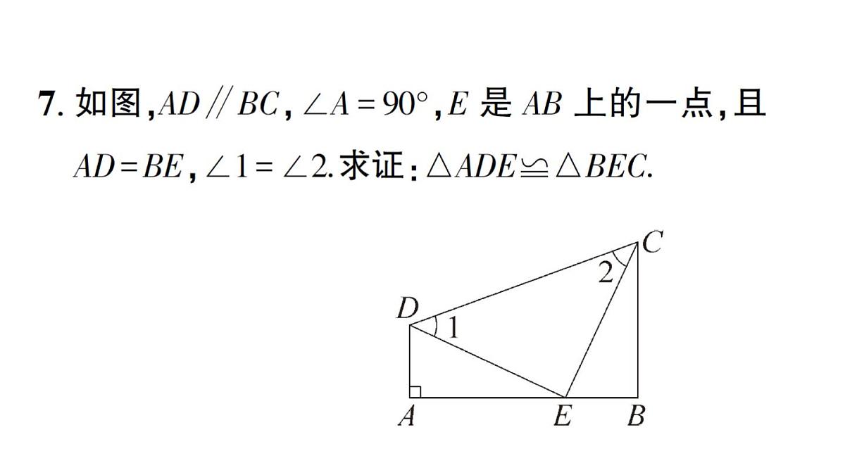 初中数学新湘教版八年级上册5.3 直角三角形全等的判定作业课件（2025秋）第8页