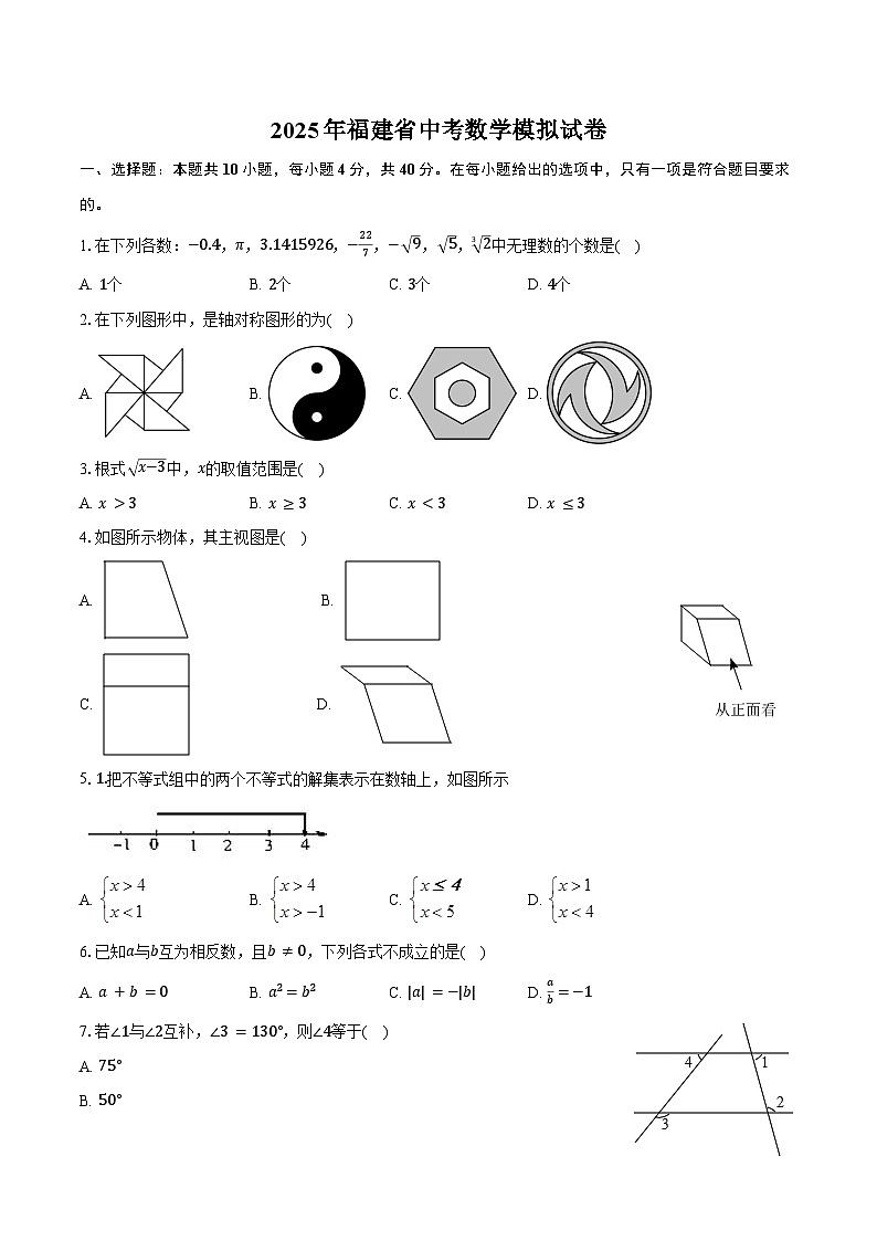 2025年福建省中考数学模拟试卷第1页