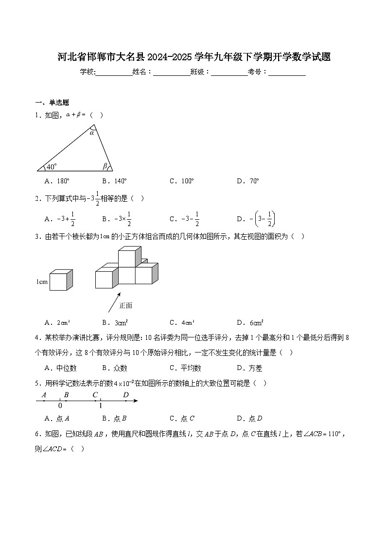 河北省邯郸市大名县2025届九年级下学期开学考试数学试卷(含解析)第1页