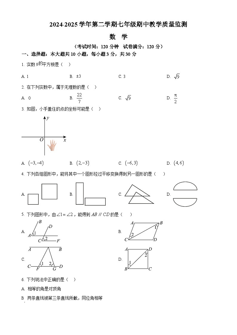 广东省惠州市惠东县2024-2025学年七年级下学期期中考试数学试卷第1页