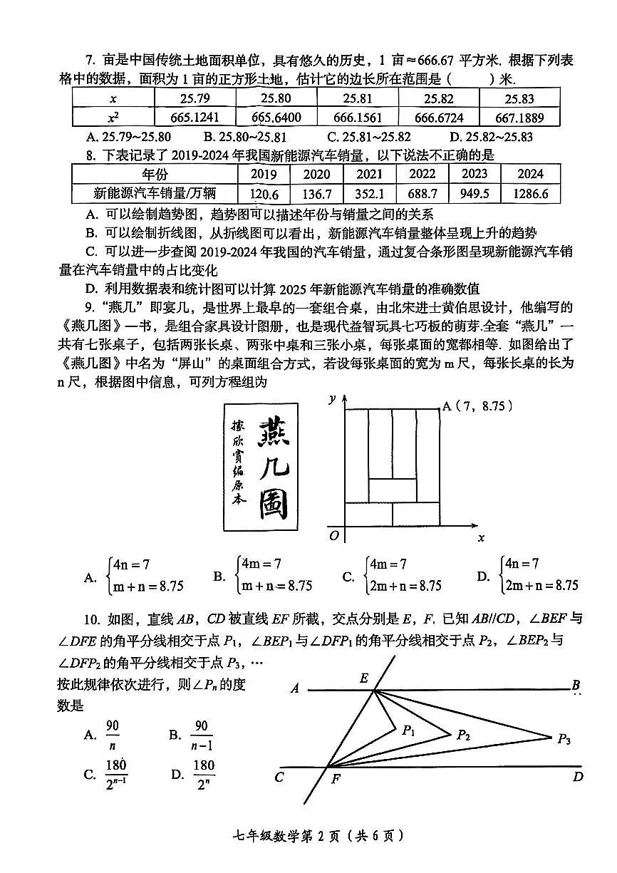 2025年洛阳市七年级下学期期末数学试卷第2页