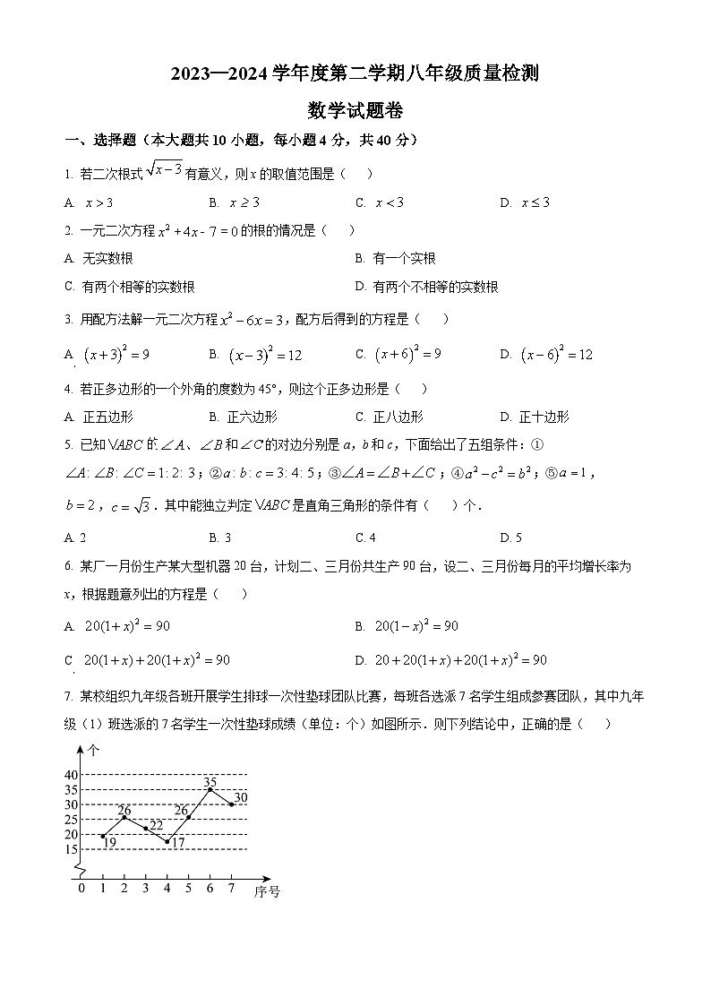 安徽省合肥市庐阳区2023-2024学年八年级下学期期末数学试题第1页