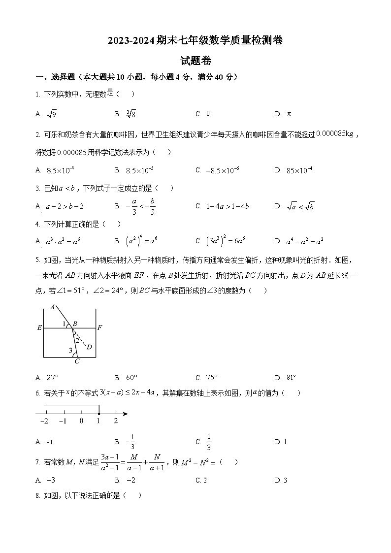 安徽省合肥市瑶海区2023-2024学年七年级下学期期末数学试题第1页