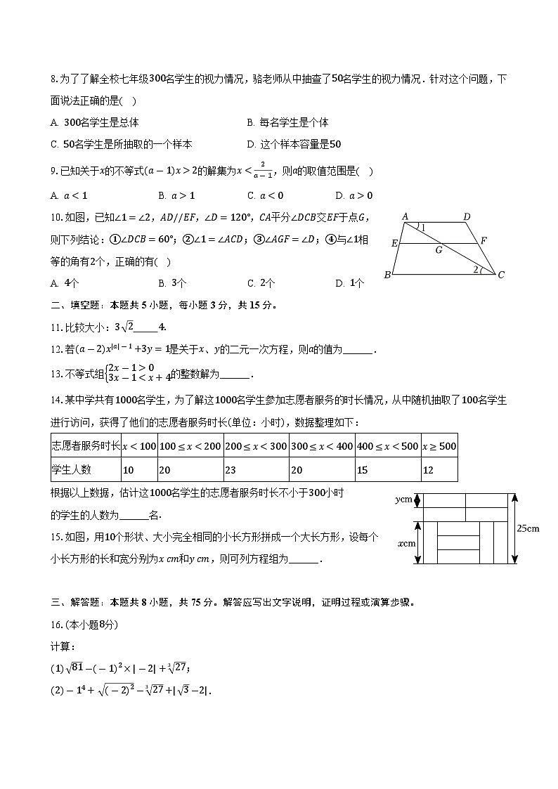 辽宁省抚顺市新宾县2023-2024学年七年级下学期期末考试数学试卷(含答案)第2页