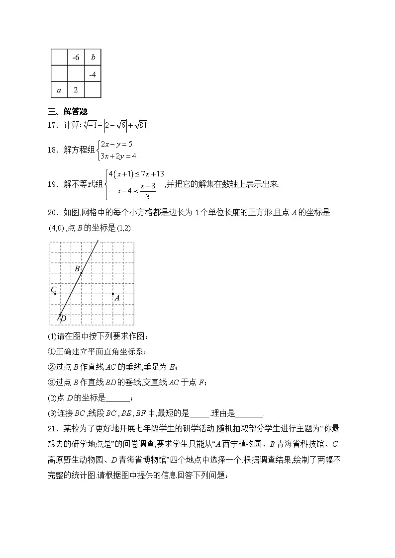 青海省西宁市2023-2024学年七年级下学期期末调研测试数学试卷(含答案)第3页