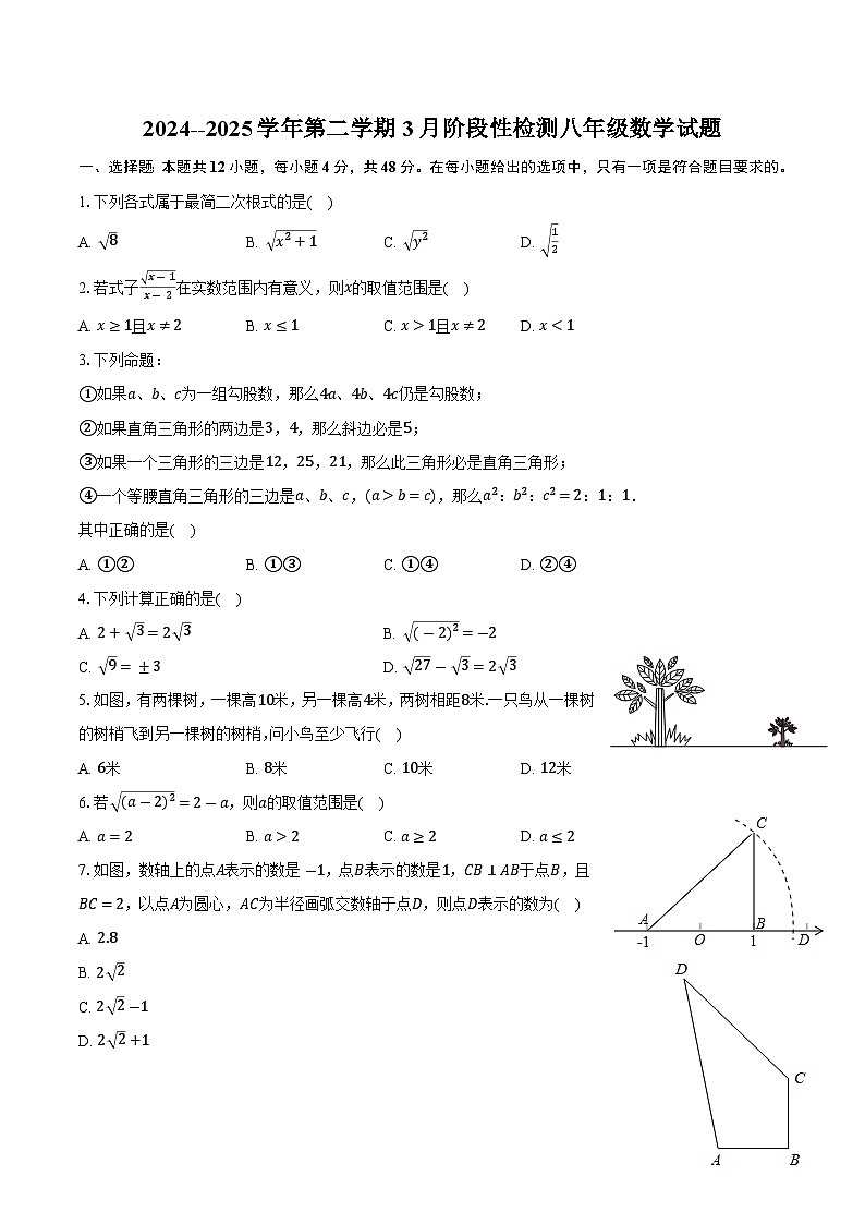 山东省德州市德城区三校联考2024-2025学年八年级下学期3月月考数学试卷(含答案)第1页