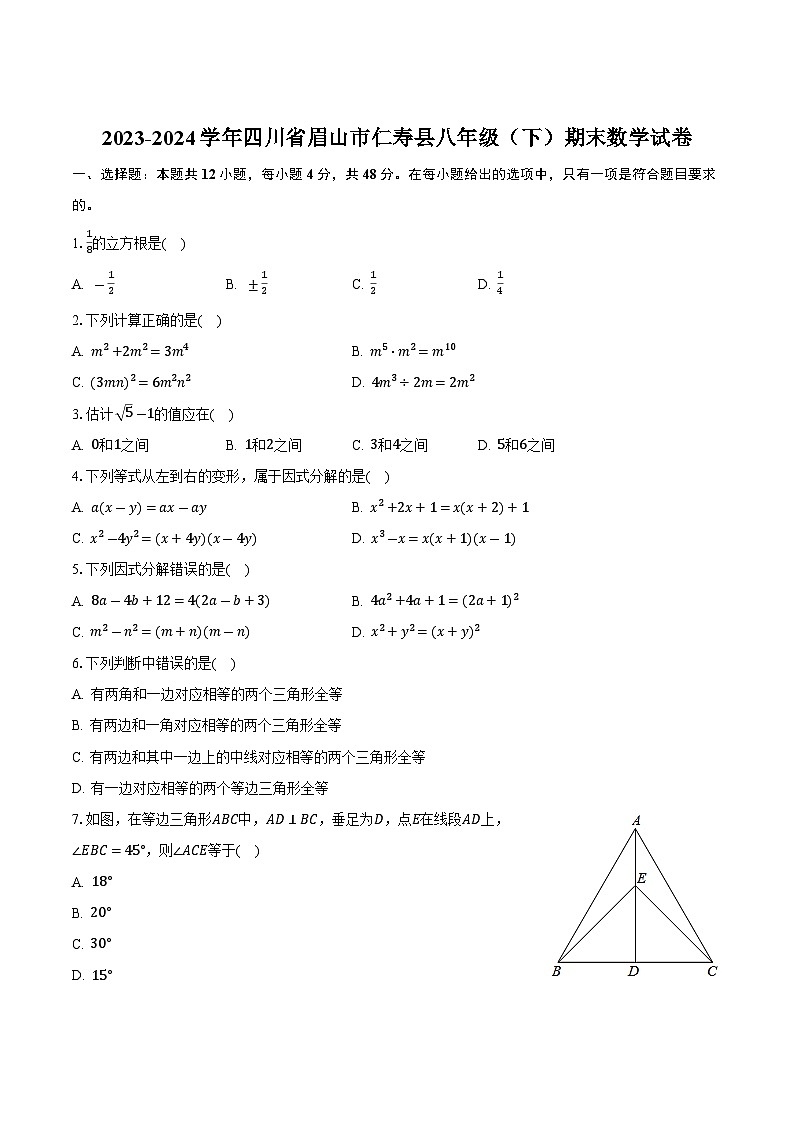 四川省眉山市仁寿县2023-2024学年八年级下学期期末考试数学试卷(含答案)第1页