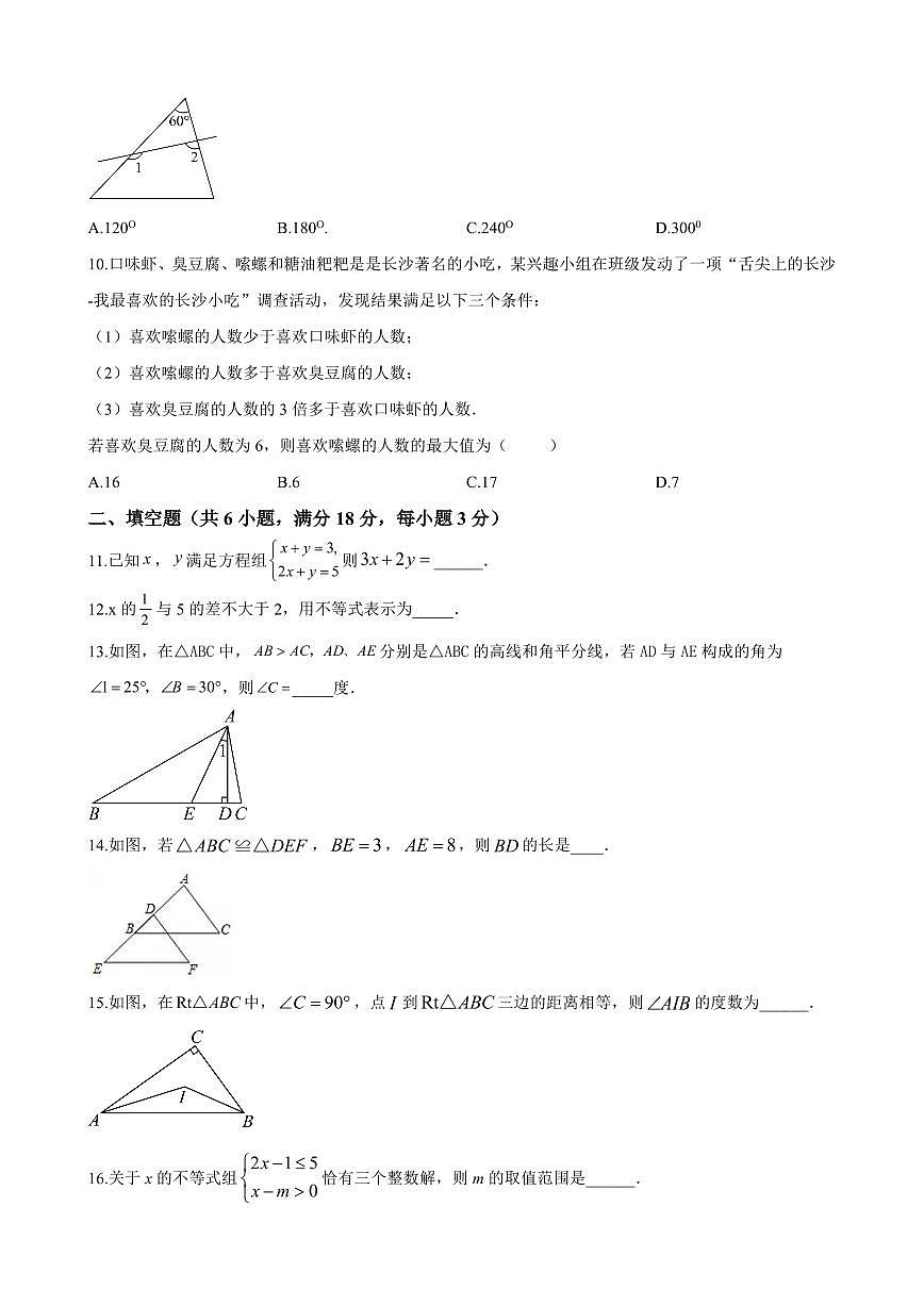 2024年师大附中梅溪湖中学七年级下册期末数学试卷第2页