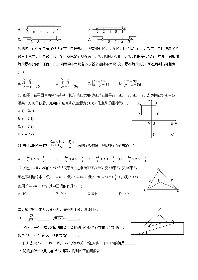 山东省德州市临邑县2023-2024学年七年级下学期期末考试数学试卷(含答案)第2页