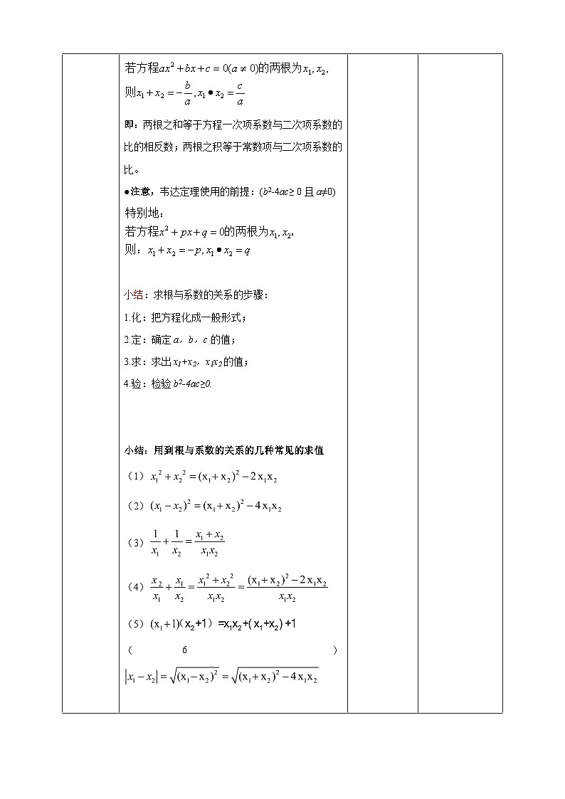 21.2.4 一元二次方程的根与系数的关系 人教版初中数学九年级上册教案第3页