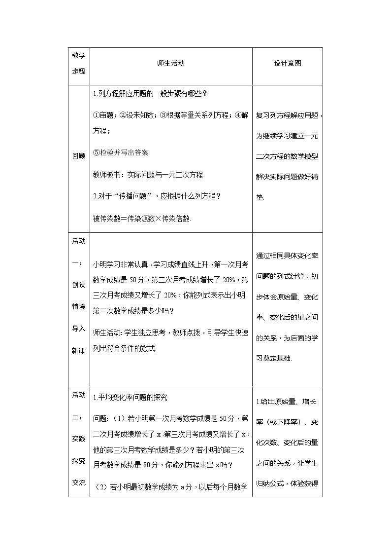 21.3 第2课时 平均变化率与销售问题 初中数学人教版九年级上册教案第2页