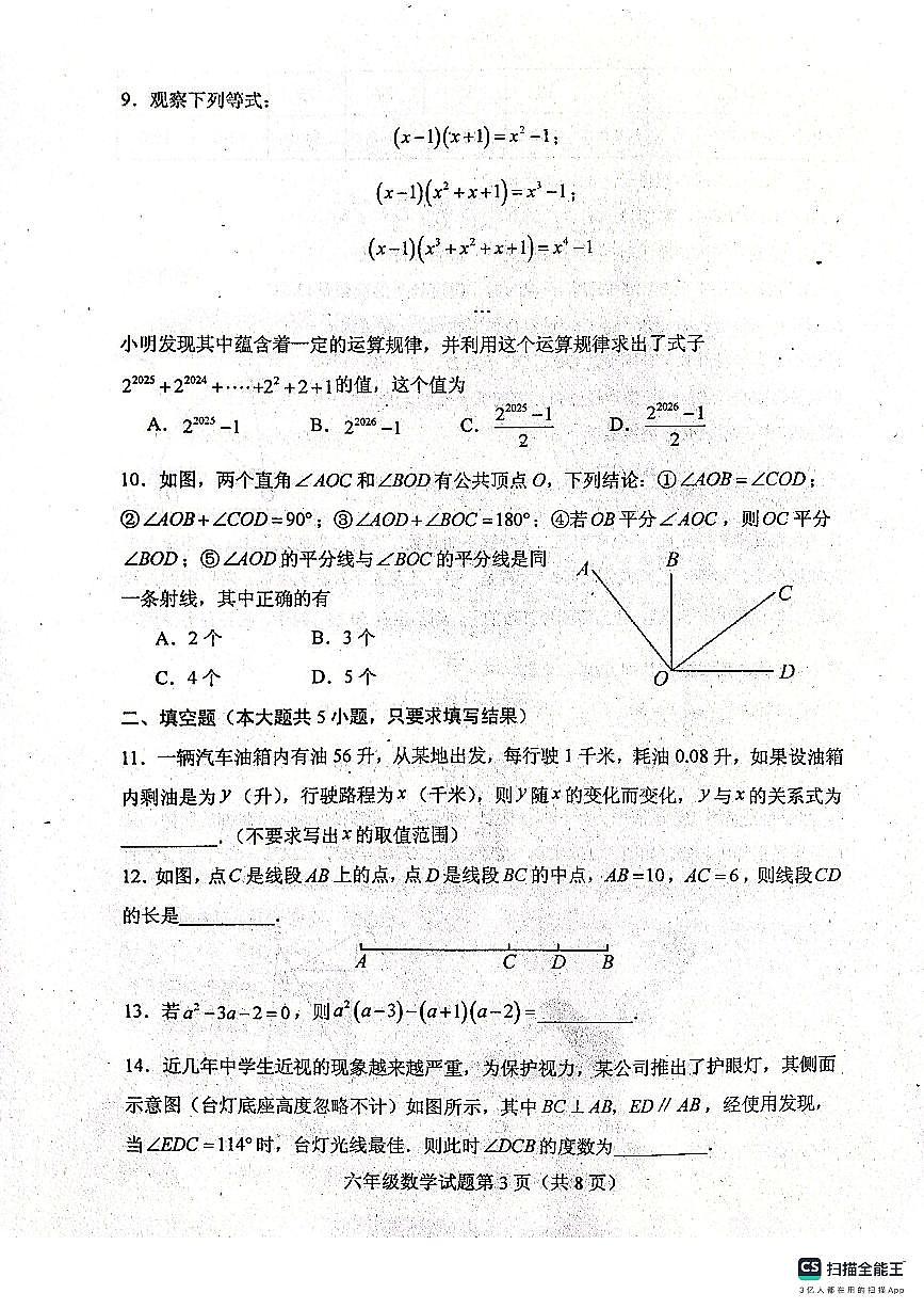 山东省泰安市肥城市2024-2025学年六年级下学期7月期末数学试题(无答案)第3页
