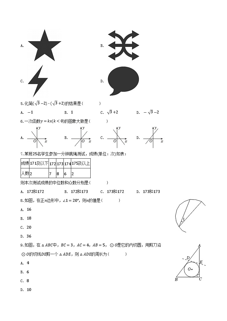 安徽省安庆市太湖县部分学校联考2025届九年级下学期中考二模数学试卷(含部分解析）第2页