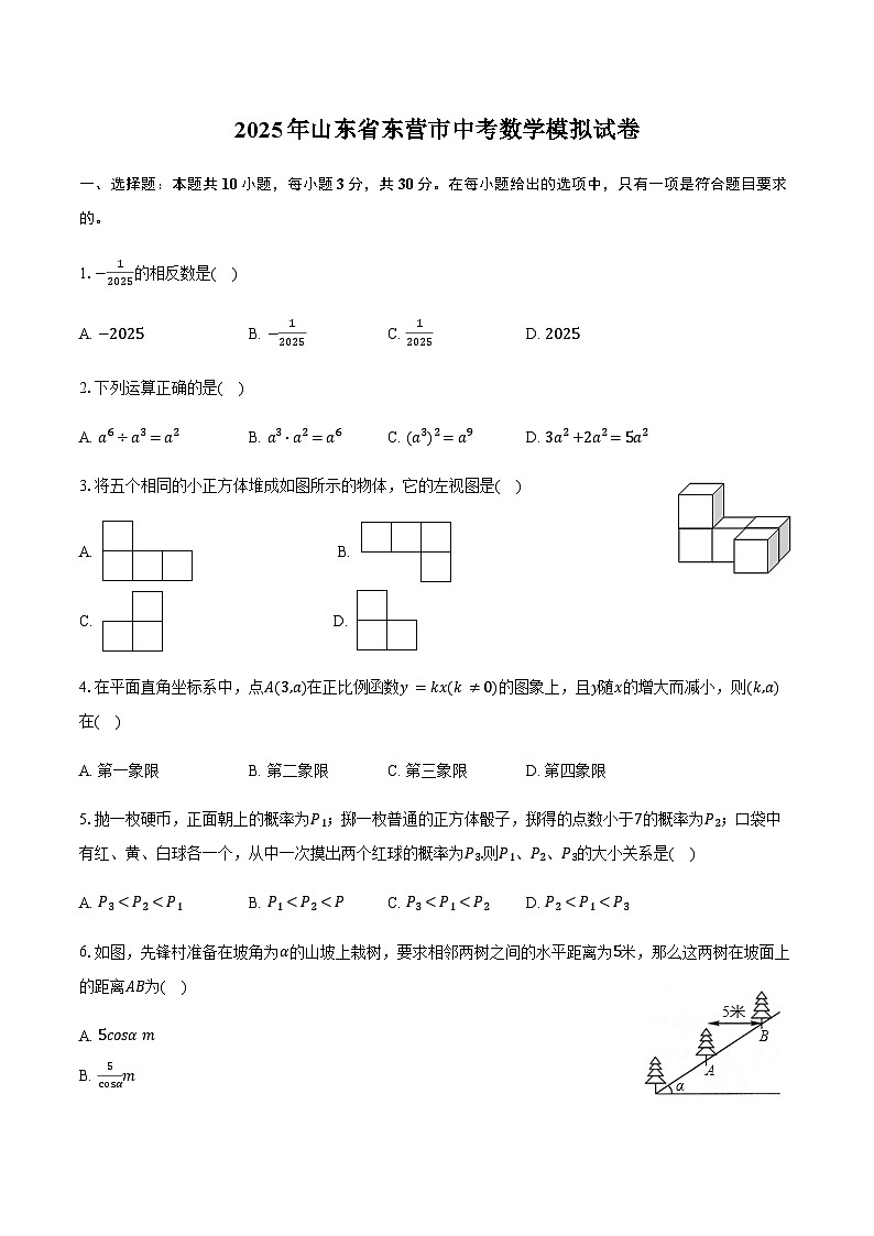 2025年山东省东营市中考数学模拟试卷(含答案)第1页
