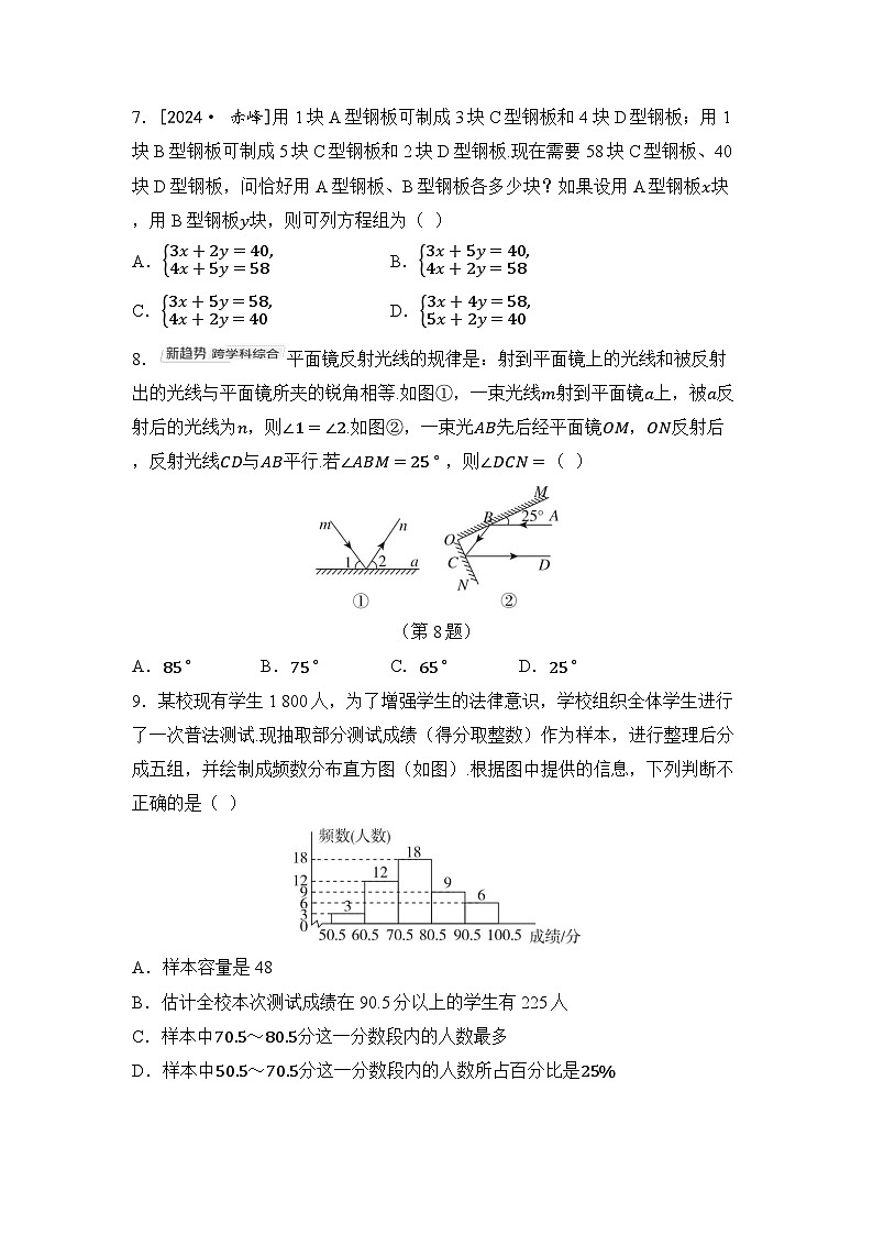 人教版七年级数学下册 第二学期 期末测试卷（2025年春）第2页