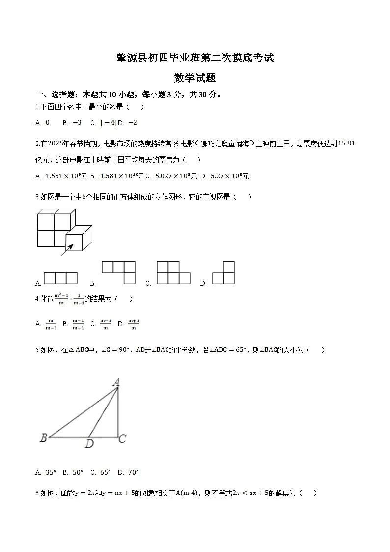黑龙江省大庆市肇源县2025届九年级下学期中考二模数学试卷(含答案)第1页