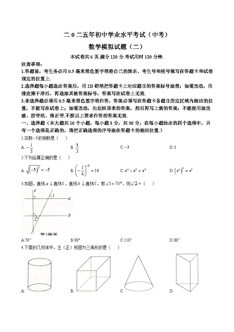 山东省菏泽市成武县2025届九年级下学期中考二模数学试卷(含答案)第1页