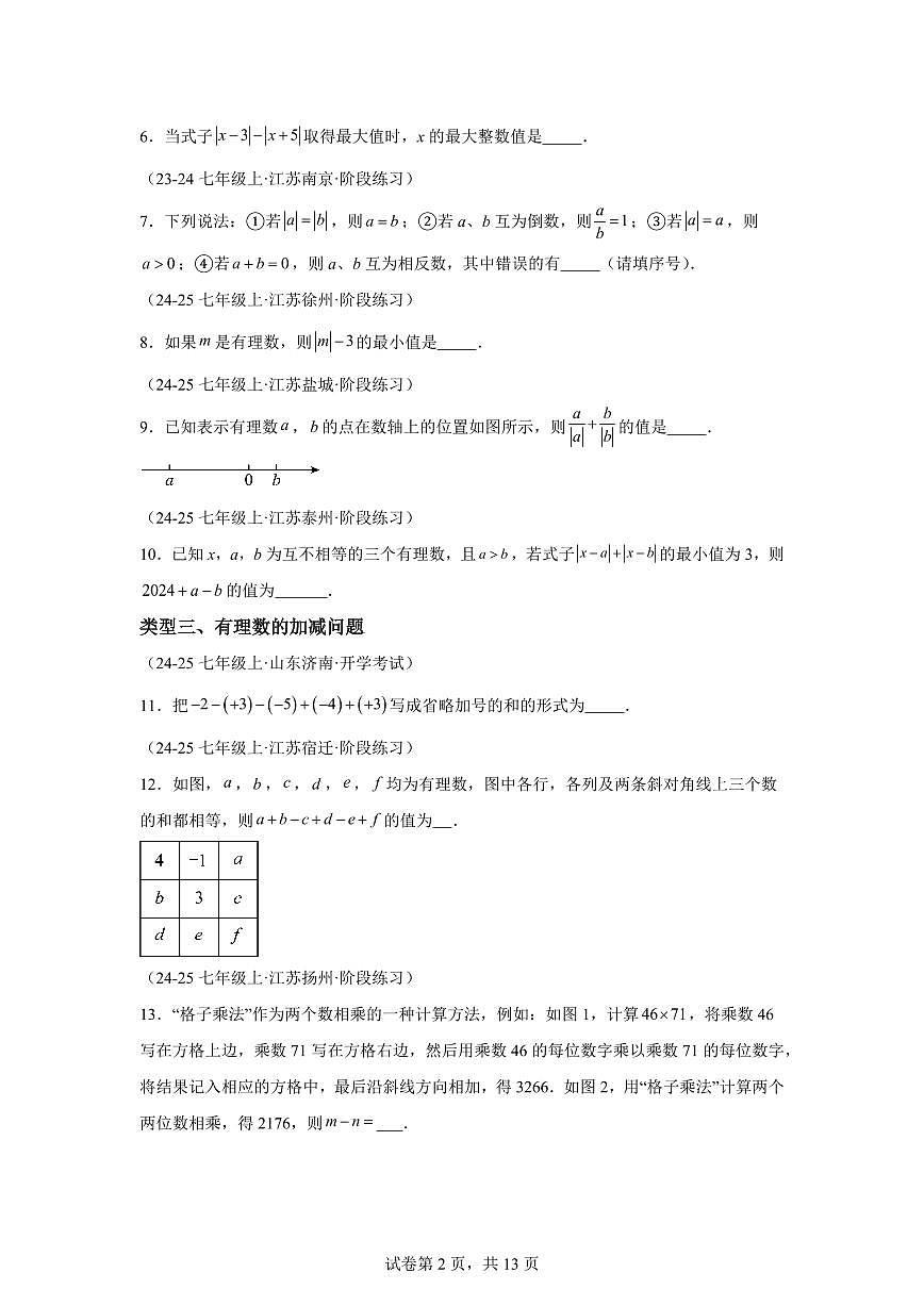 02之填空压轴题（七上苏科2024，14大类型70题）2024~2025学年七年级数学上学期期中真题专项练习（含解析）第2页