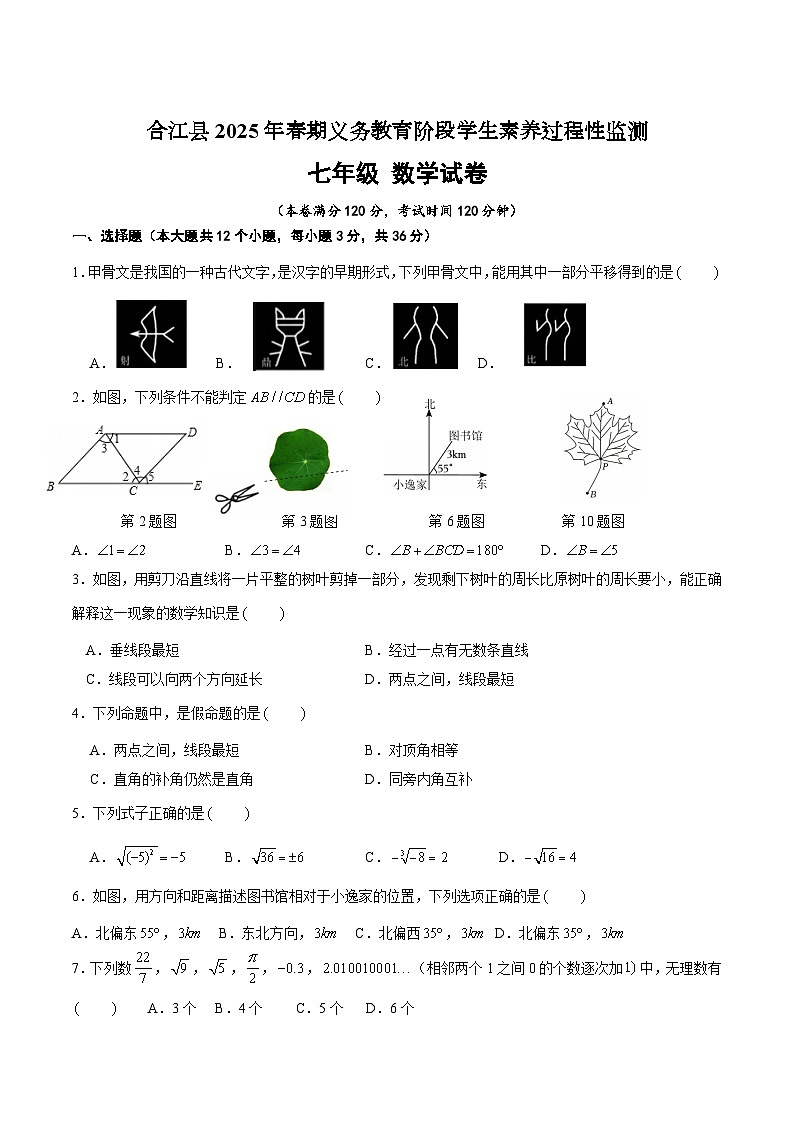 四川省泸州市合江县2024-2025学年七年级下学期期中考试数学试卷(含答案)第1页