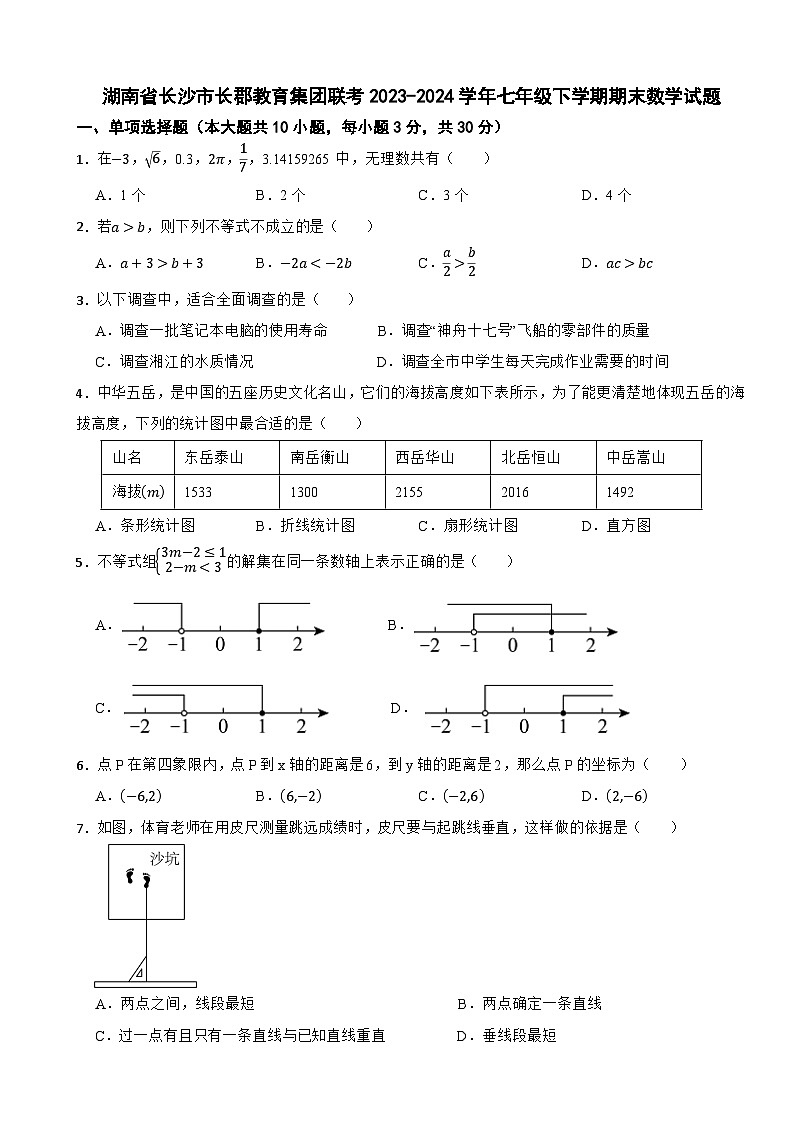 湖南省长沙市长郡教育集团联考2023-2024学年七年级下学期期末数学试题第1页