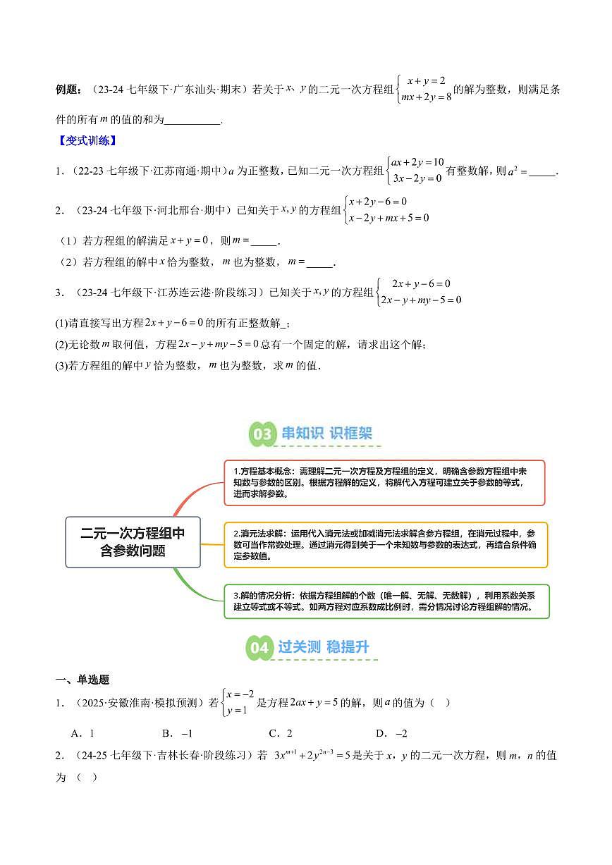 专题25 二元一次方程组中含参数问题(2知识点+6大题型+思维导图+过关测)(原卷版)第3页