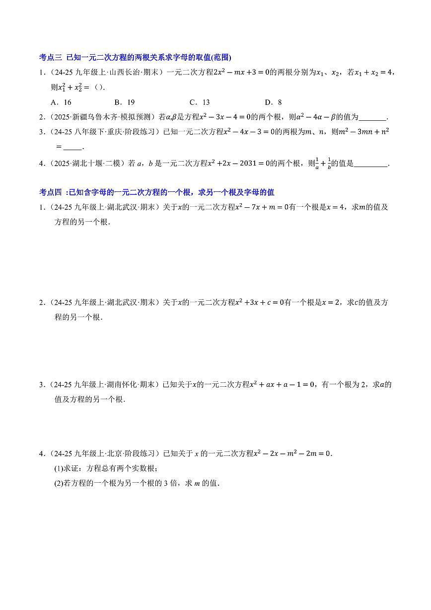 第03讲 一元二次方程的根与系数的关系(原卷版)第3页