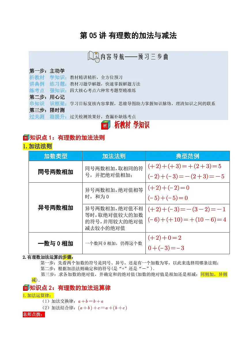 第05讲 有理数的加法与减法(原卷版)第1页