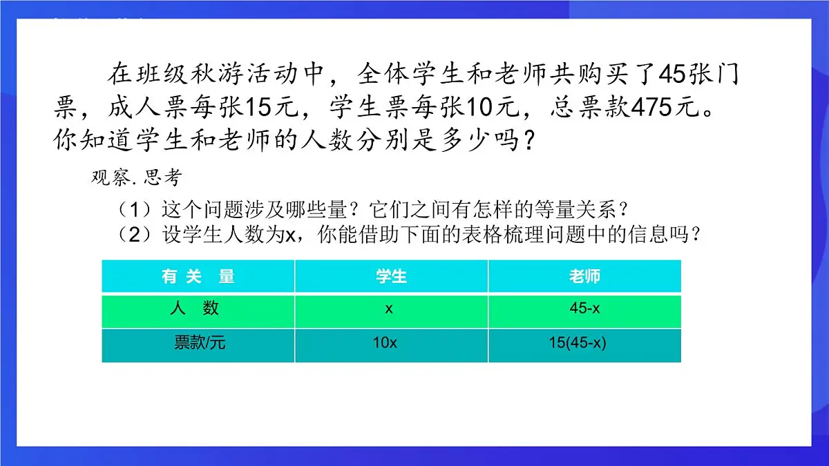 鲁教版（五四制）（2024）数学六下6.3.3《 一元一次方程的应用 总量与分量问题》 课件第4页