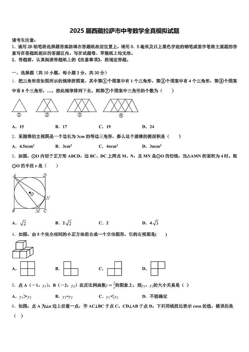 2025届西藏拉萨市中考数学全真模拟试题含解析第1页