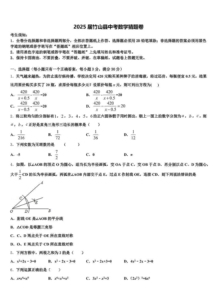 2025届竹山县中考数学猜题卷含解析第1页