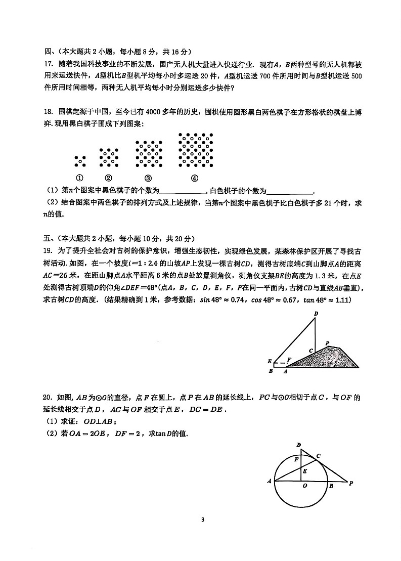 【9数一模】2025年合肥市42中中考一模数学试卷及参考答案第3页