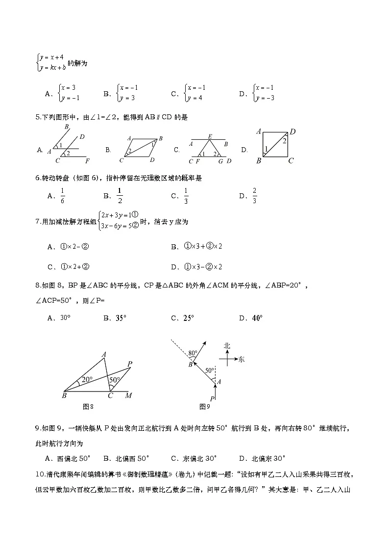 山东省烟台市栖霞市2024-2025学年七年级下学期4月期中考试数学试卷(含答案）第2页