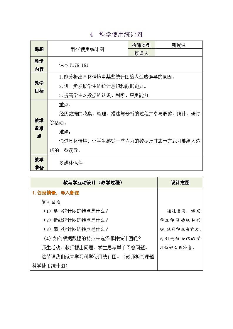 鲁教版（五四制）六年级数学上册4.4 科学使用统计图教案第1页