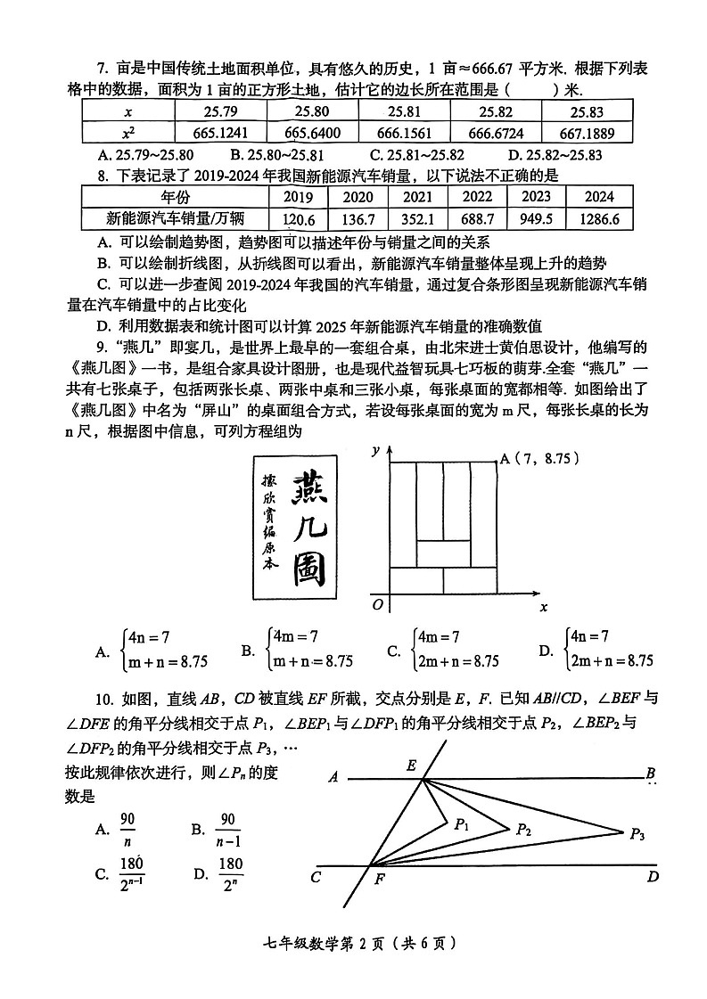 2025年洛阳市七年级下学期期末数学试卷第2页