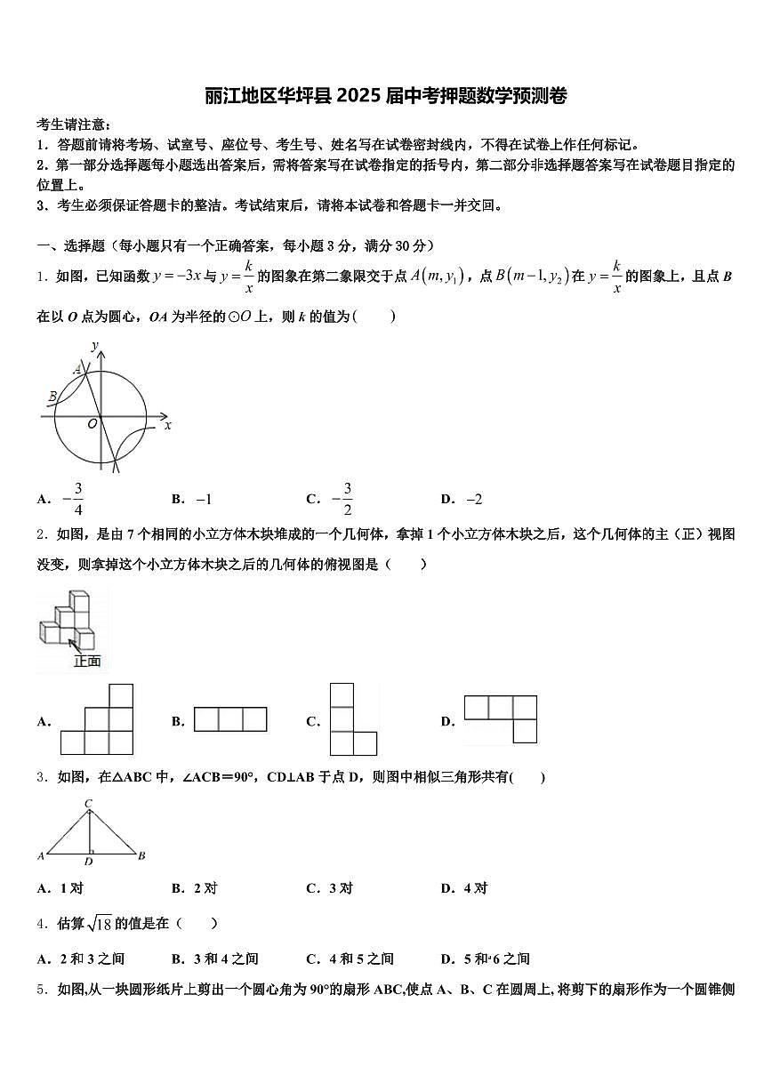 丽江地区华坪县2025届中考押题数学预测卷含解析第1页