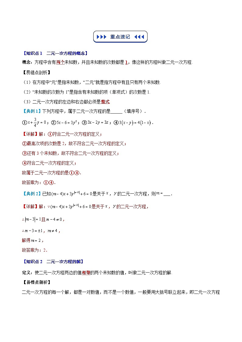 七年级人教版数学下册复习  专题04  二元一次方程组（6个知识点+7个核心考点+复习提升）（解析版）第2页