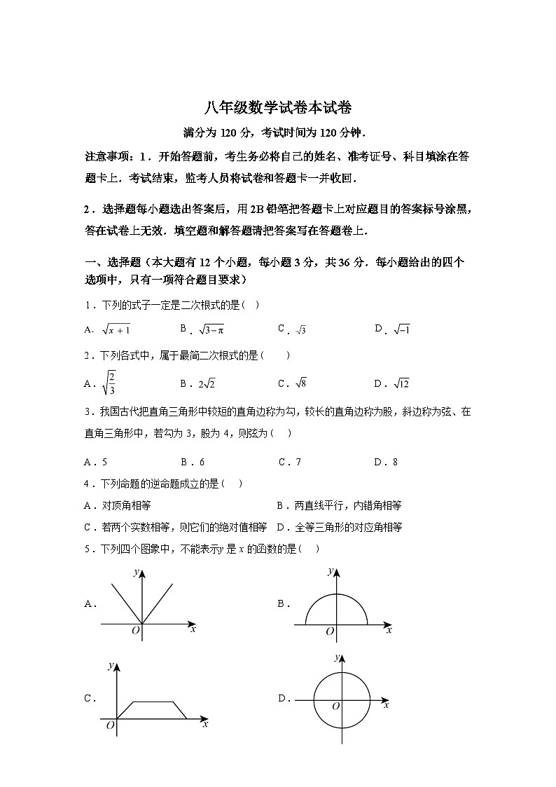 2024-2025学年河北省廊坊市八年级下学期期末数学检测试卷第1页