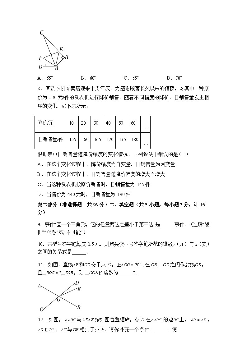 2024-2025学年陕西省咸阳市渭城区七年级下学期期末考试数学检测试卷第3页