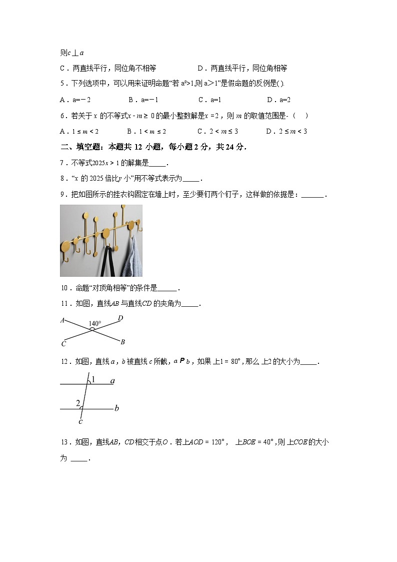 2024-2025学年上海市华东师大二附中七年级下学期期中数学检测试卷第2页