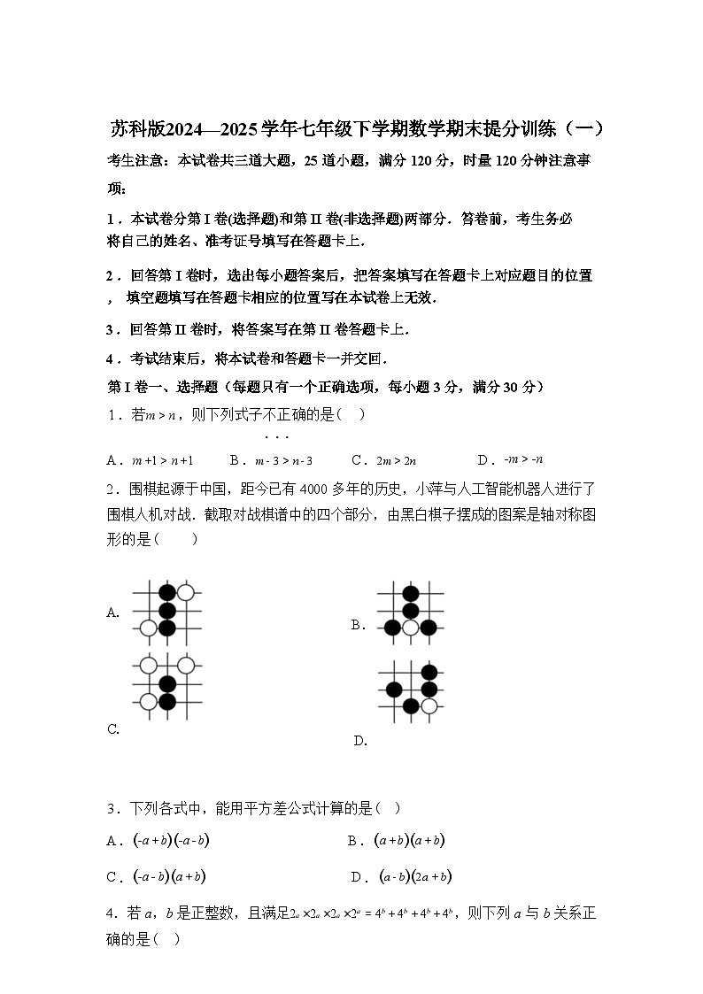 2024-2025学年苏科版七年级下学期数学期末提分训练[一]第1页