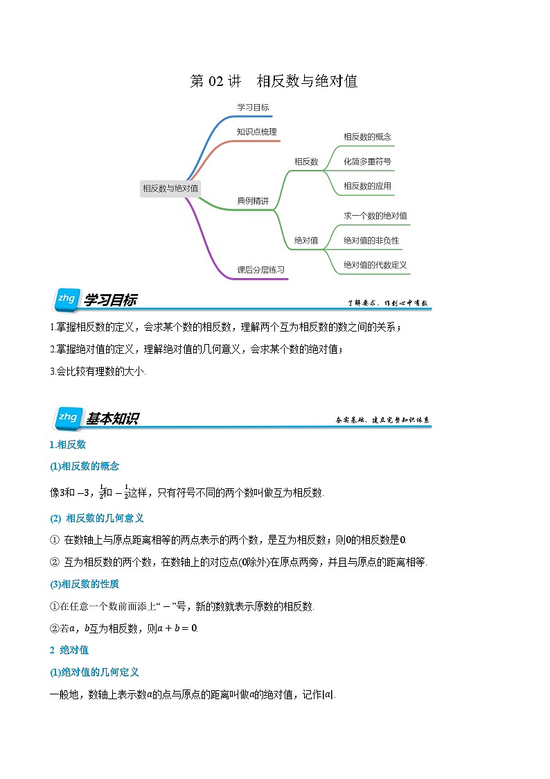 第02讲  相反数与绝对值 2024年新七年级暑假数学预习课（人教版）（解析版）第1页